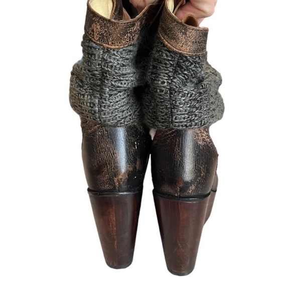 BED STU Bruges Distressed Leather Wooden Wedge Heel Boots Women’s 7.5 Knit Upper - Picture 5 of 11